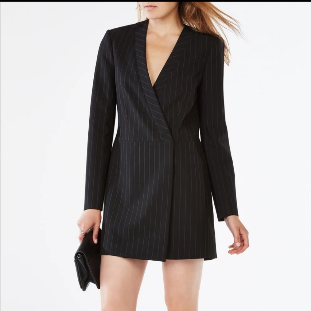 BCBGMaxAzria Dress Waleska Blazer Suit Jacket Mini Dress Pinstripe Black XS - Picture 11 of 11